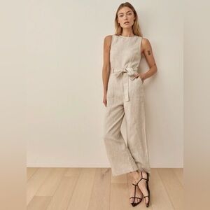 Reformation Naomi Linen Jumpsuit in Oatmeal Size 2